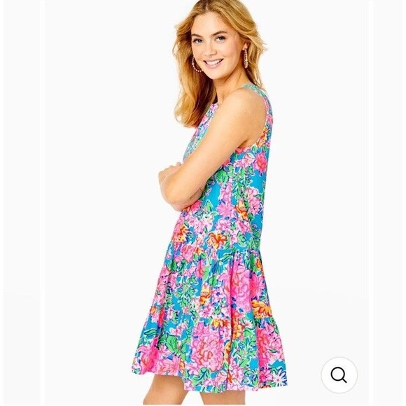 $178 Lilly Pulitzer Trina Swing Dress  XL Multi Rose To The Occasion Poplin - Picture 3 of 6